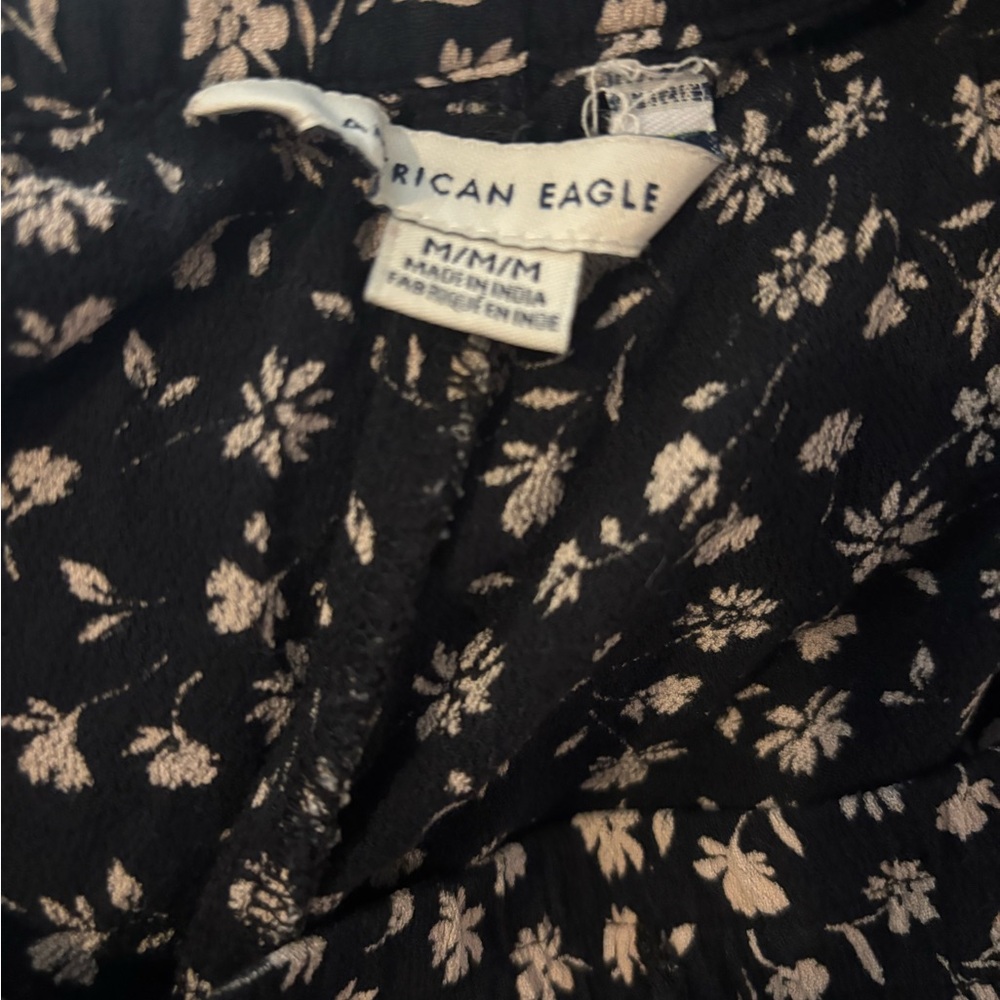 American Eagle Black Floral Viscose Pants Cottagecore Boho - Picture 5 of 7